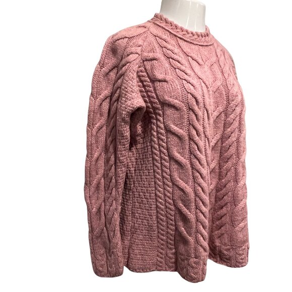 Carraig Donn Irish Wool Cable Knit Sweater, Pink XXL - Picture 10 of 11